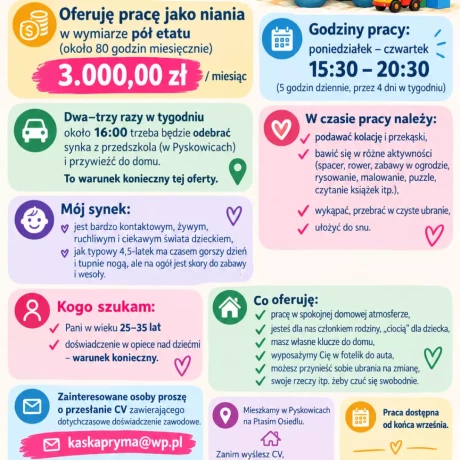 Szukam: Poszukujemy opiekunki do współpracy